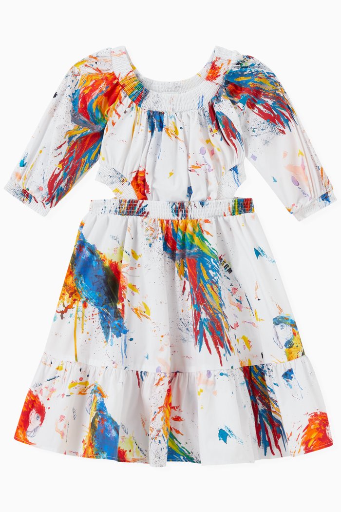 

Parrot Paint Print Dress in Cotton, Multicolour