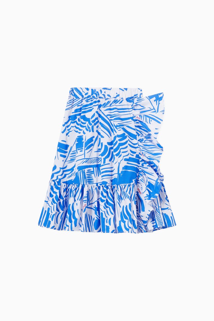 

Abstract Print Ruffle Skirt in Cotton, Blue