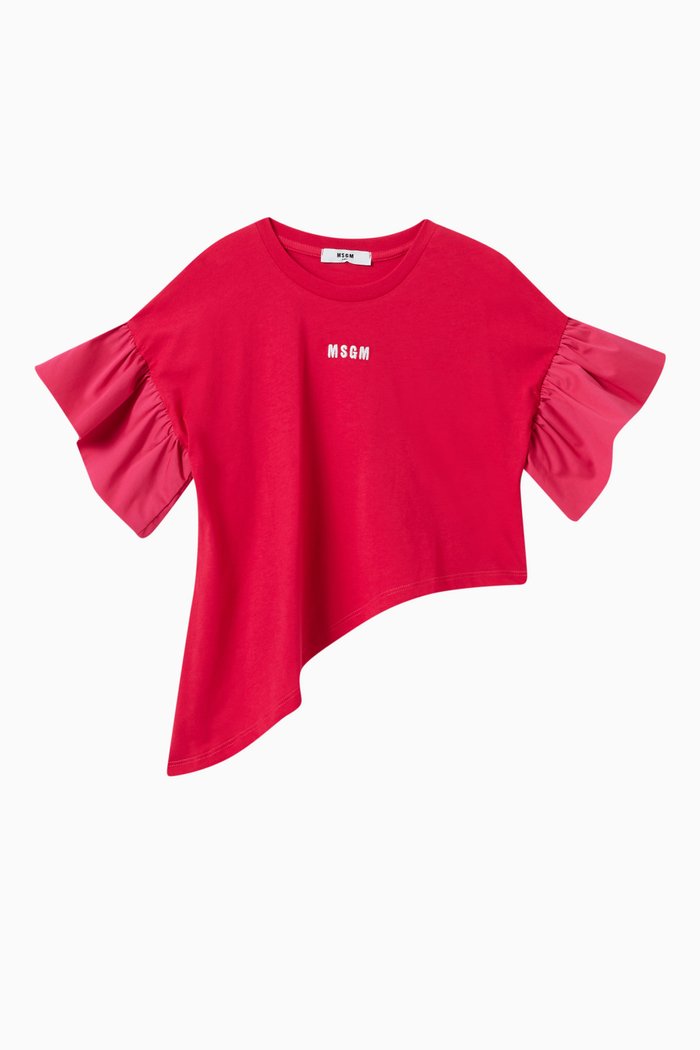 

Asymmetric Ruffle Top in Cotton, Pink