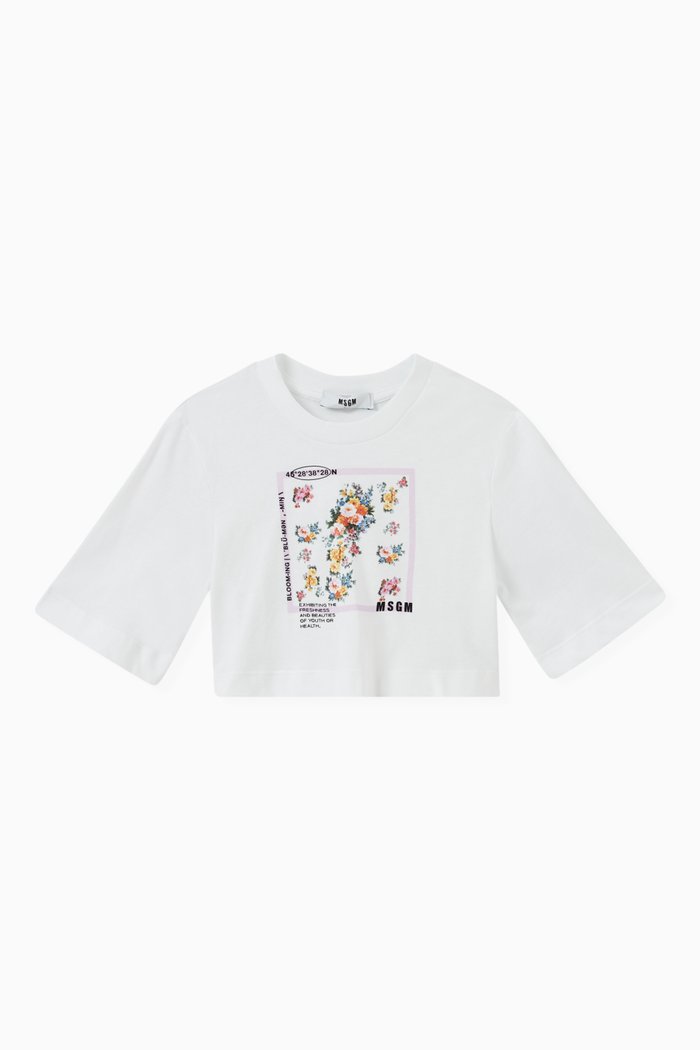 

Floral Logo Print T-shirt in Cotton, White
