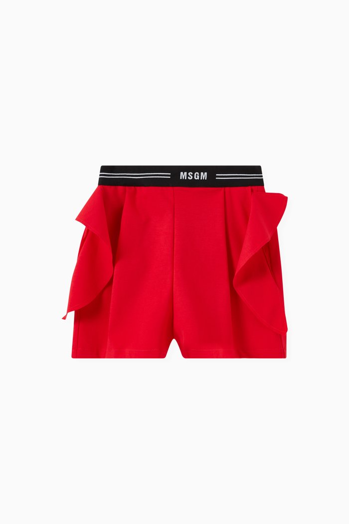 

Ruffle Detail Shorts in Denim, Red