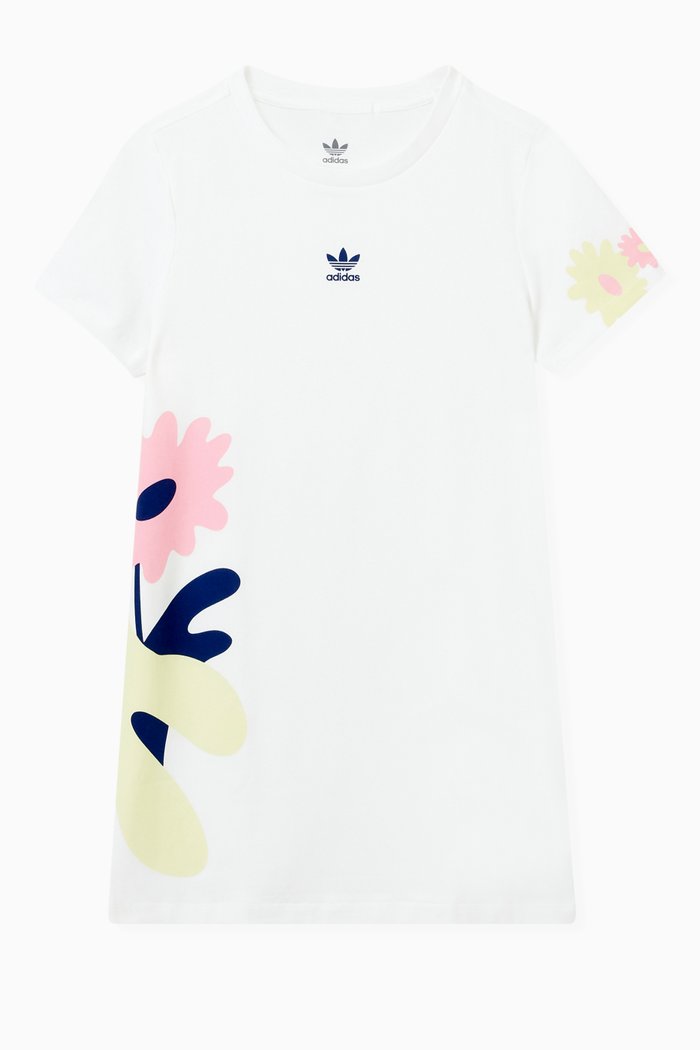 

Flower Print T-shirt Dress in Jersey, White