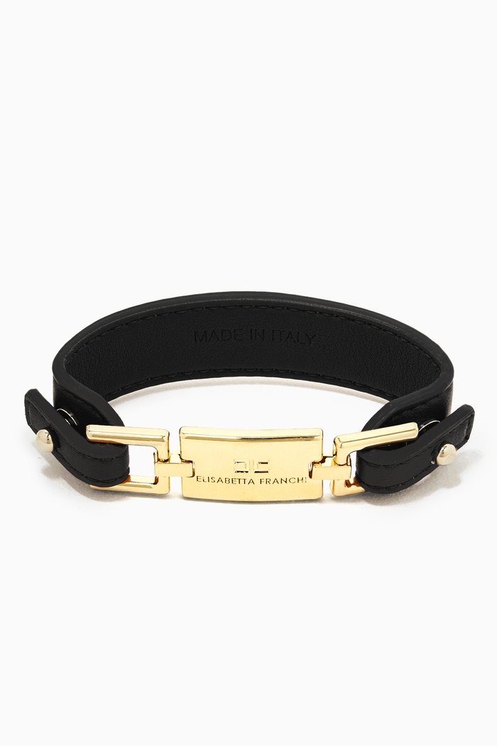 

Logo Plaque Bracelet in Faux Leather, Black