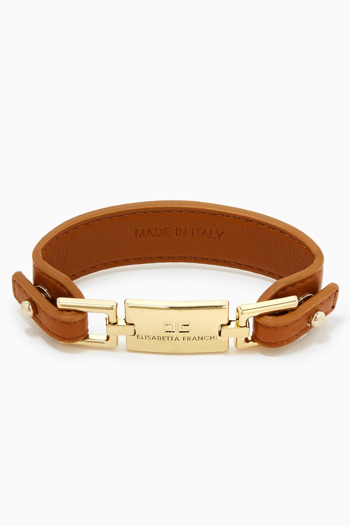 

Logo Plaque Bracelet in Faux Leather, Brown