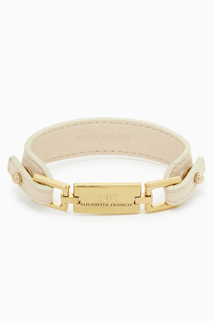 

Logo Plaque Bracelet in Faux Leather, Neutral
