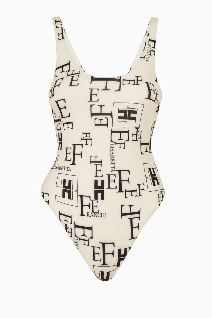 

One-piece Swimsuit in Lettering Print Lycra, Neutral
