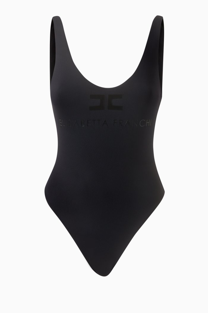 

One-piece Swimsuit with Maxi Logo in Lycra, Black