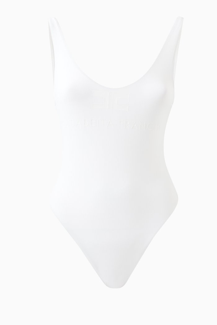 

One-piece Swimsuit with Maxi Logo in Lycra, White