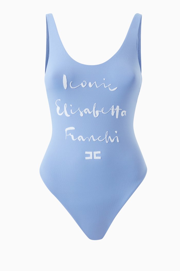 

One-piece Swimsuit with Iconic Print in Lycra, Blue