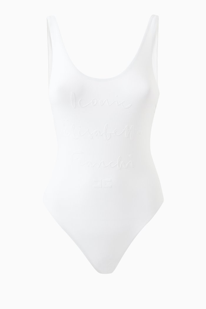 

One-piece Swimsuit with Iconic Print in Lycra, White