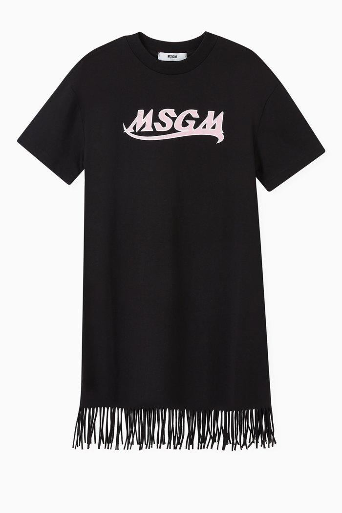 

Logo Fringe Dress in Cotton, Black