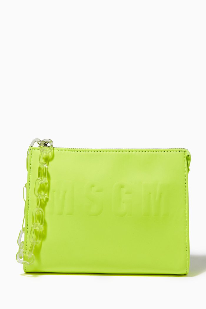 

Logo Embossed Clutch in Faux Leather, Yellow