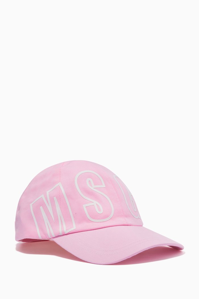 Logo Print Cap in Cotton, Pink