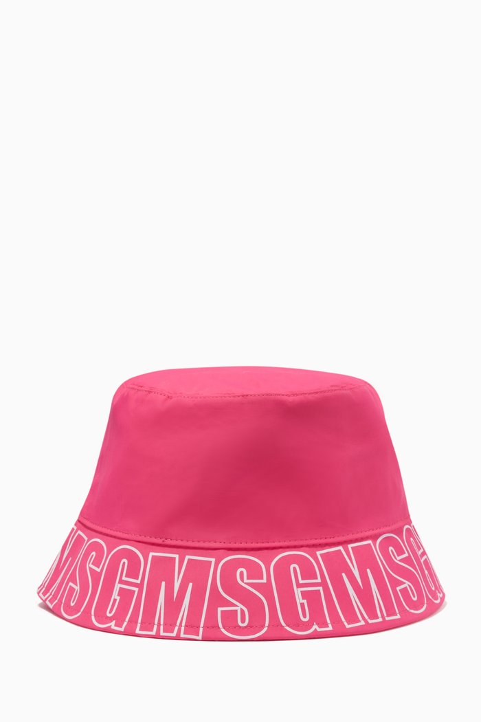 

Logo Print Edge Bucket Hat in Canvas, Pink