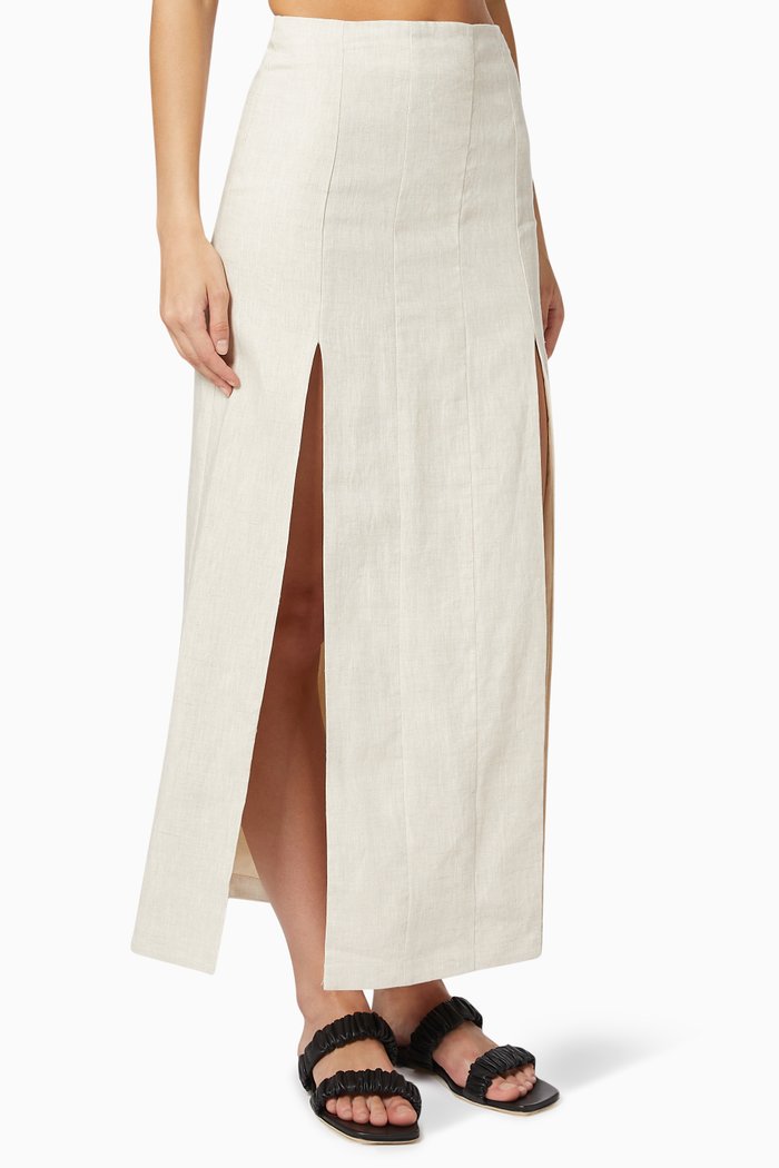 Giana Midi Skirt in Linen, Neutral