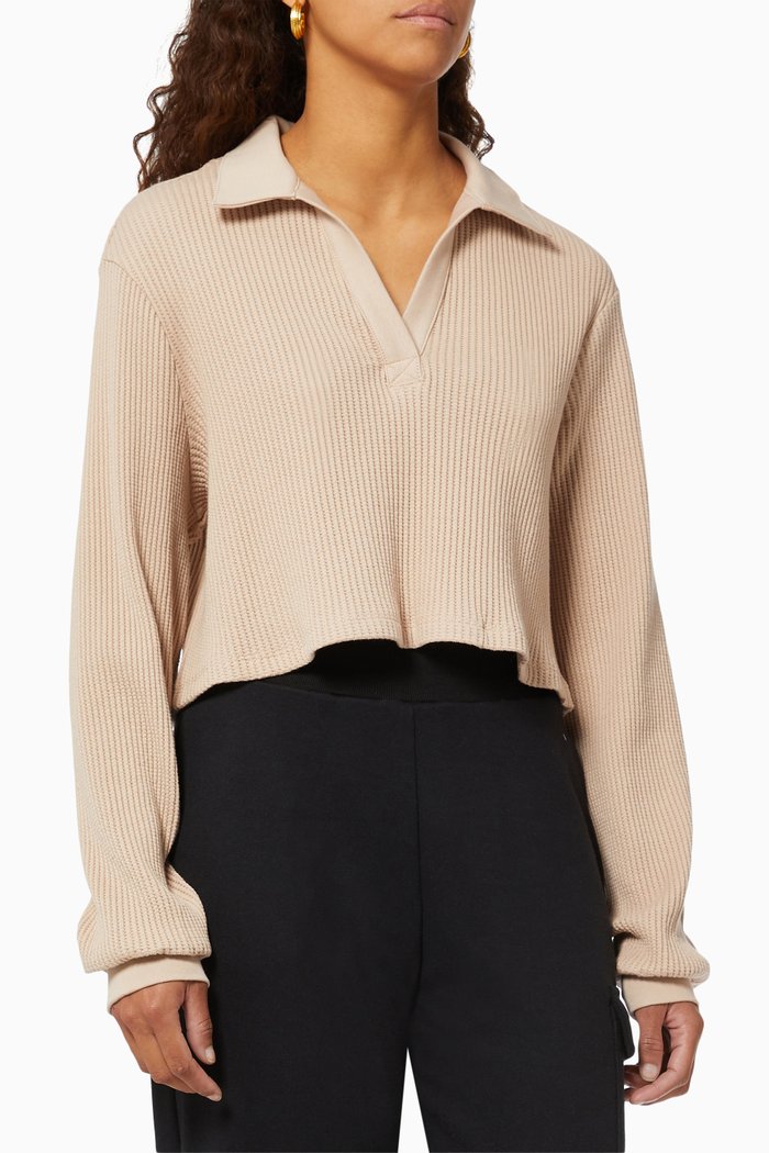 

Crop Polo Top in Jumbo Stark Thermal, Neutral