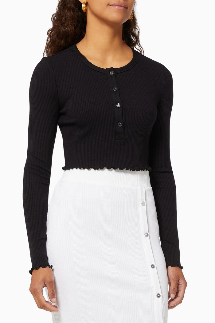 

Henley Top in Alloy Rib, Black