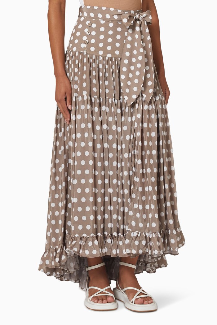 

Penelope Tiered Maxi Skirt in Crêpe, Neutral