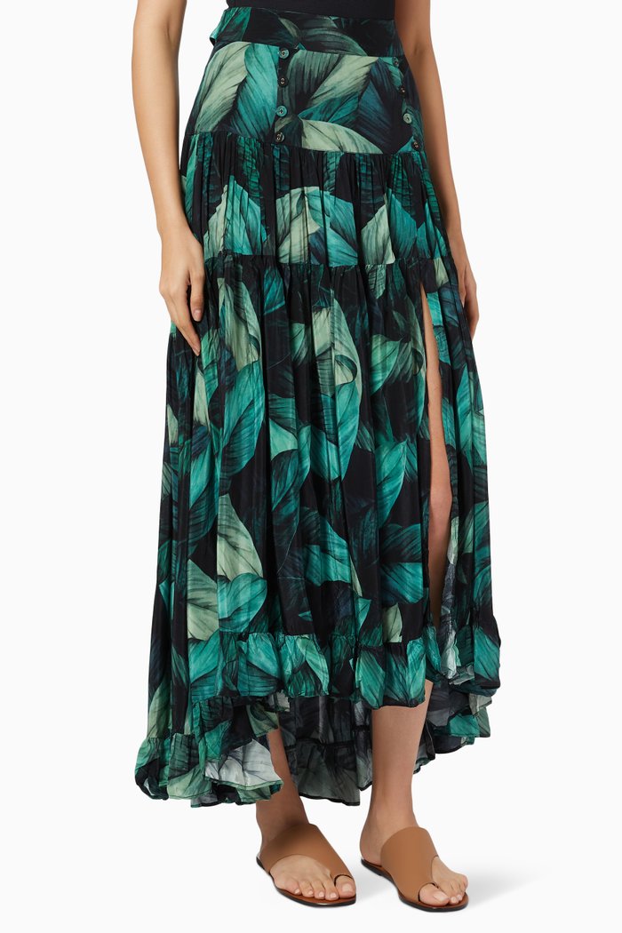 

Penelope Tiered Maxi Skirt in Crêpe, Multicolour