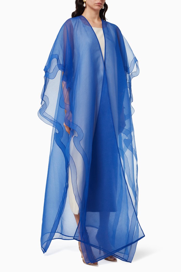 Double Layered Abaya in Crinkled Organza, Blue