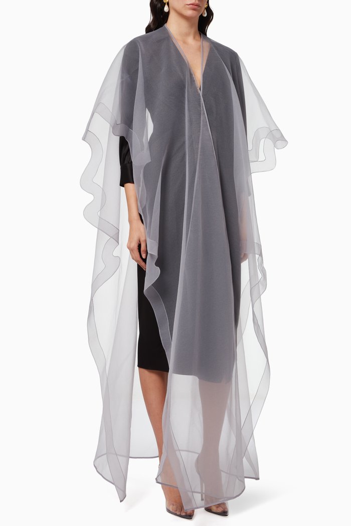 

Single Layer Abaya in Crinkled Organza, Grey