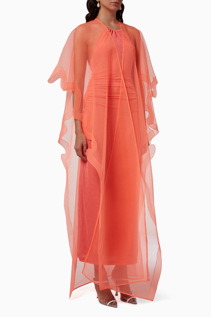 Single Layer Abaya in Crinkled Organza, Orange