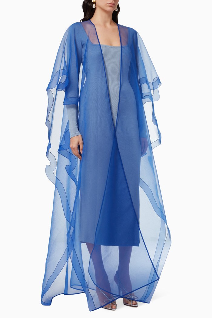Single Layer Abaya in Crinkled Organza, Blue