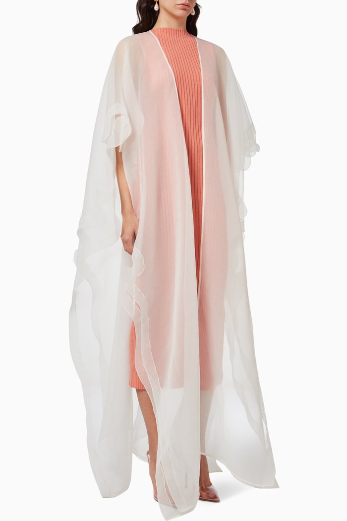 

Double Layered Abaya in Crinkled Organza, Neutral