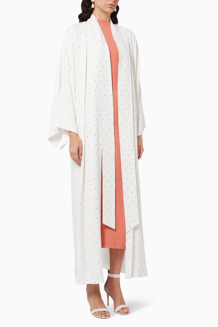 Sunrise Crystal Repeat Kimono Abaya, White