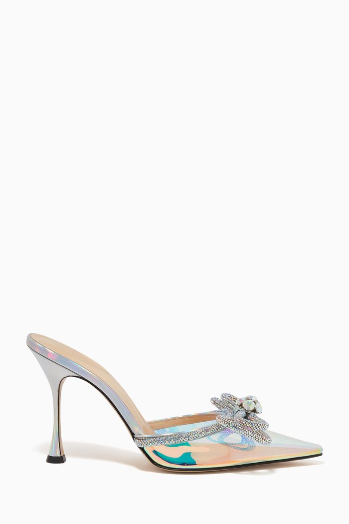 

Double Bow Mule Sandals in Plexi, Silver