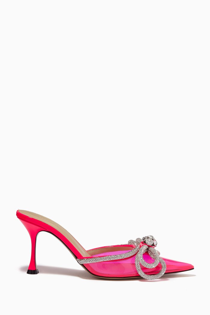 

Double Bow 85 Crystal Mules in PVC, Pink