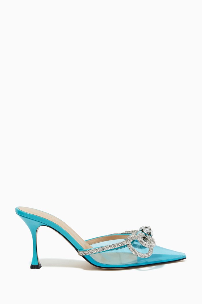 Double Bow Crystal Mules in PVC, Blue