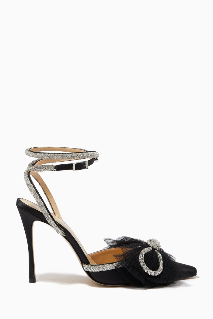 

Crystal & Tulle Bow 110 Pumps in Satin, Black