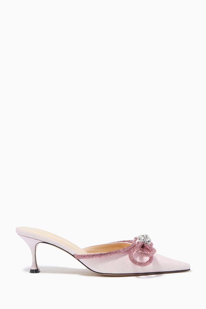 

Double Bow 65 Crystal Mules in Glitter, Pink