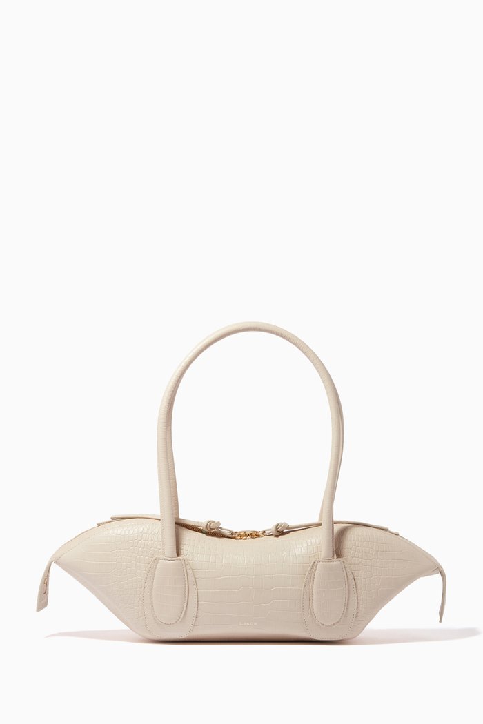 

Arc Medium Shoulder Bag in Croc-embossed Leather, Grey
