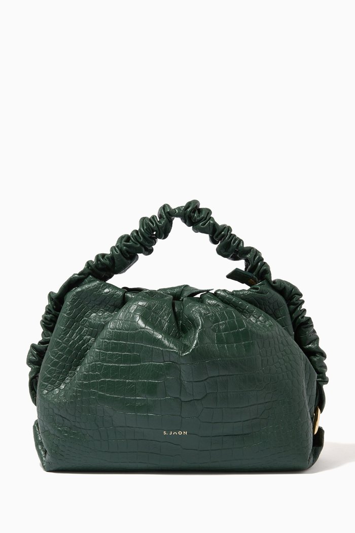 

Baby Bao Bag in Croc-embossed Leather, Green