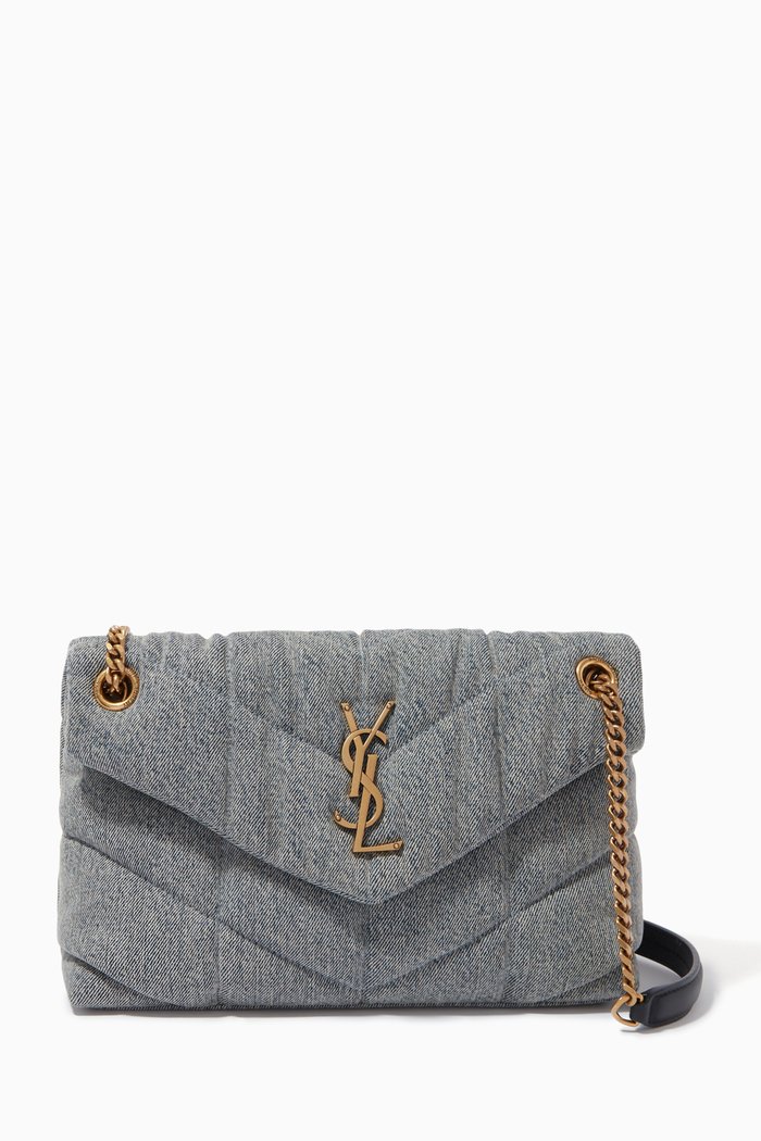 

Small Puffer Bag in Quilted Denim Canvas, Blue