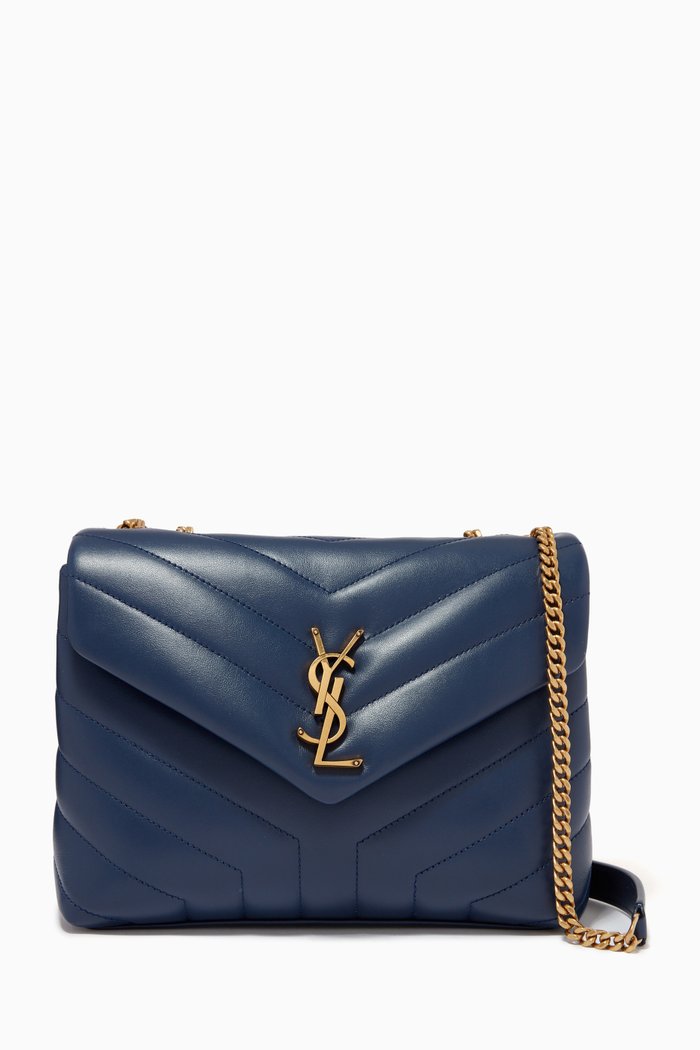Small Loulou Bag in "Y" Matelassé Leather, Blue