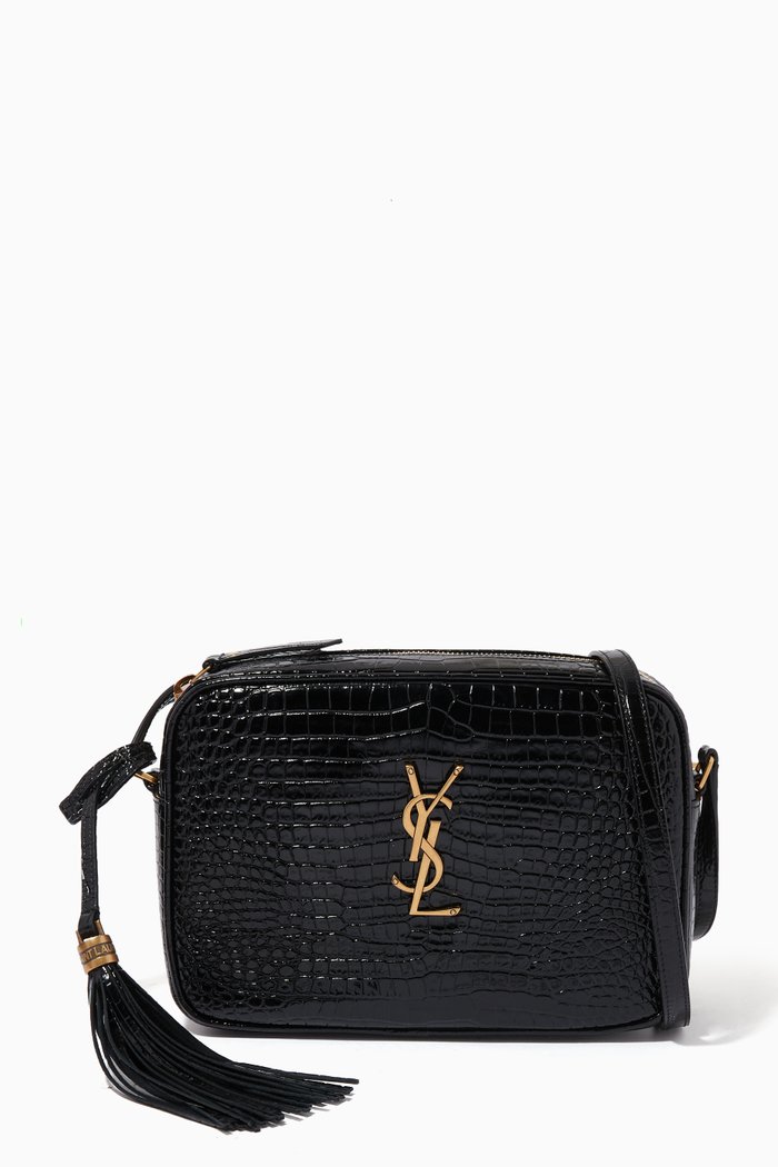 

Lou Camera Bag in Crocodile-embossed Leather, Black