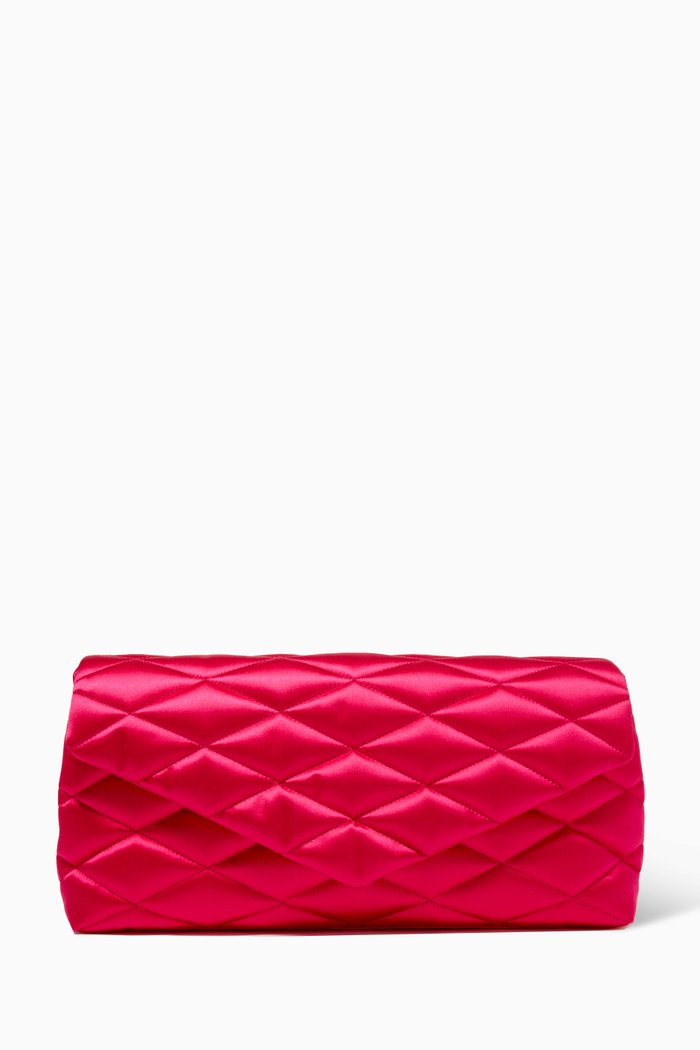 

Sade Puffer Envelope Clutch in Quilted Satin, Pink