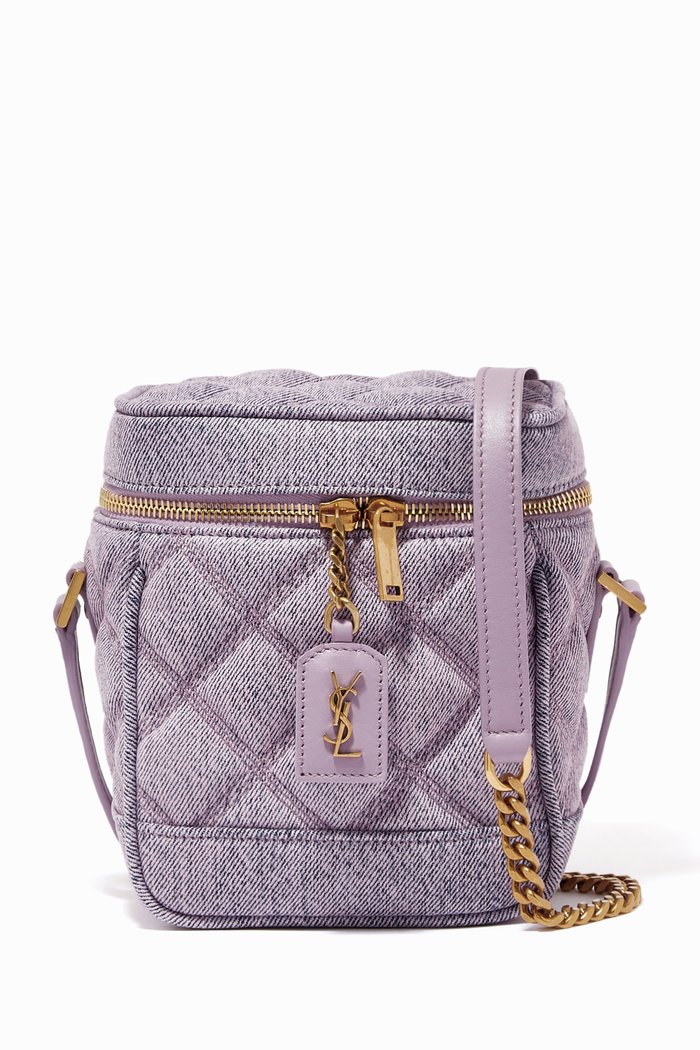 

80's Vanity Bag in Quilted Denim, Purple