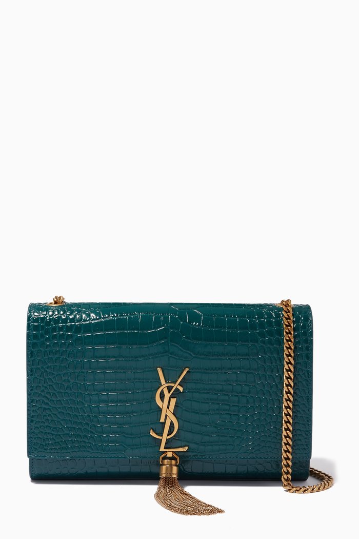 

Medium Kate Bag in Croc-embossed Shiny Leather, Green