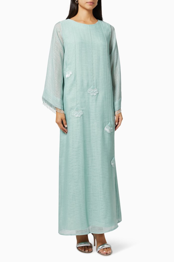 

Tassel-trim Sleeve Dress in Cotton Organza, Green