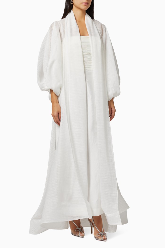

Puff Sleeve Abaya in Organza, White