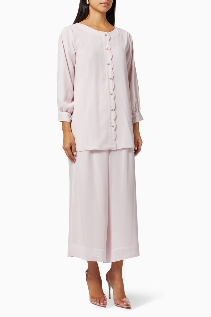 

Scallop Trim Top & Pants Set in Chiffon, Pink