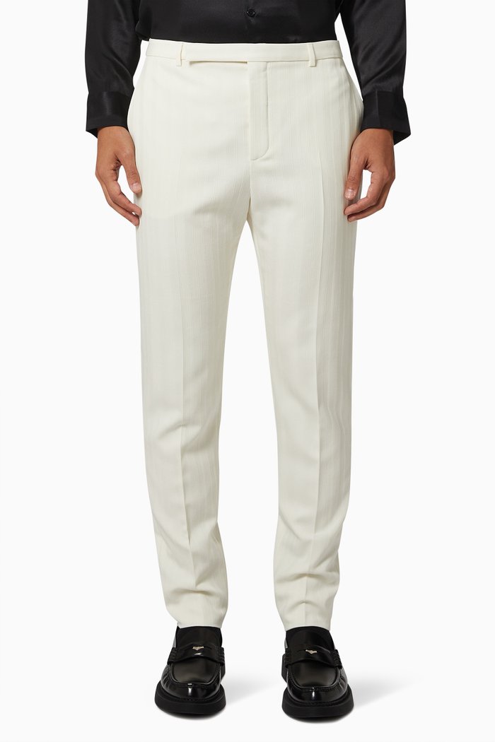 

Fitted Pants in Striped Wool, White