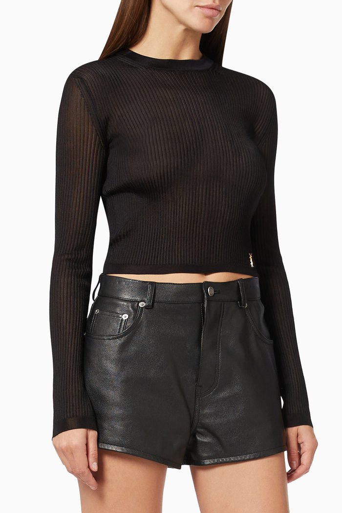 

Semi Sheer Logo Top in Ribbed Viscose, Black