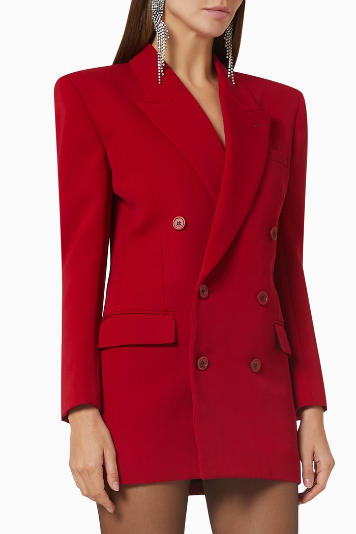 

Double-breasted Tailored Dress in Grain de Poudre Wool, Red