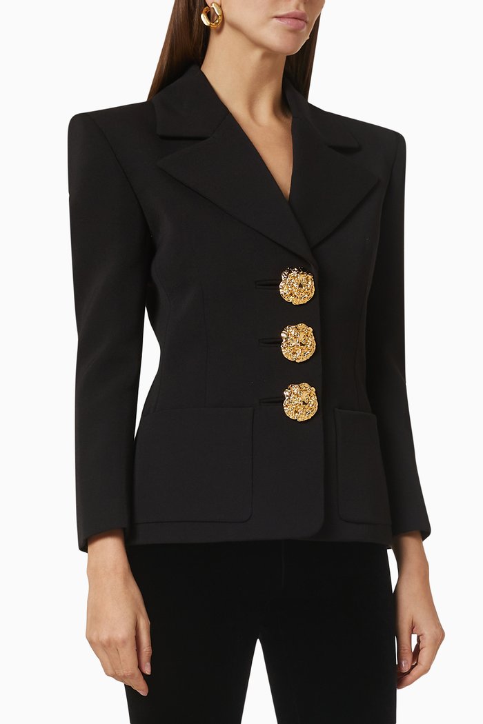 

Single-breasted Jacket in Grain de Poudre Wool, Black