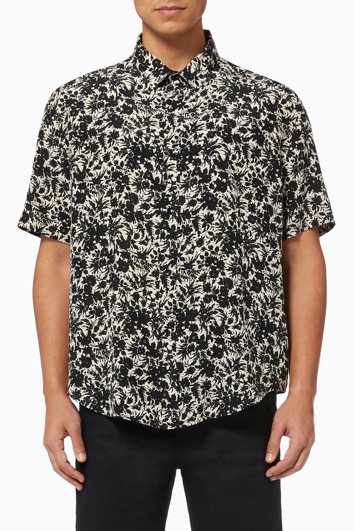 Floral Shirt in Silk Crêpe de Chine, Black
